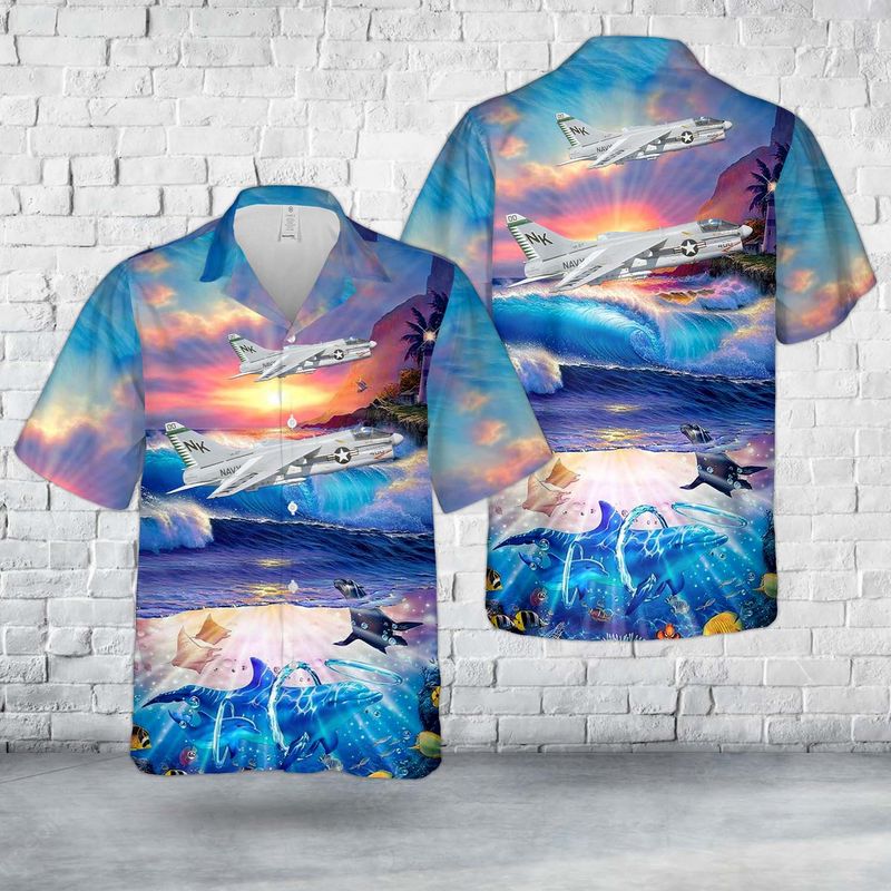 US Navy A-7E Corsair II CAG Bird Of VFA-27 "Royal Maces" Hawaiian Shirt
