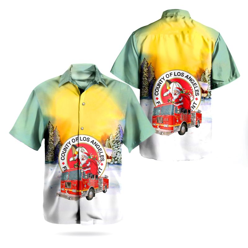 Santa Claus Los Angeles County Fire Department (LACoFD) Fire Engine Hawaiian Shirt