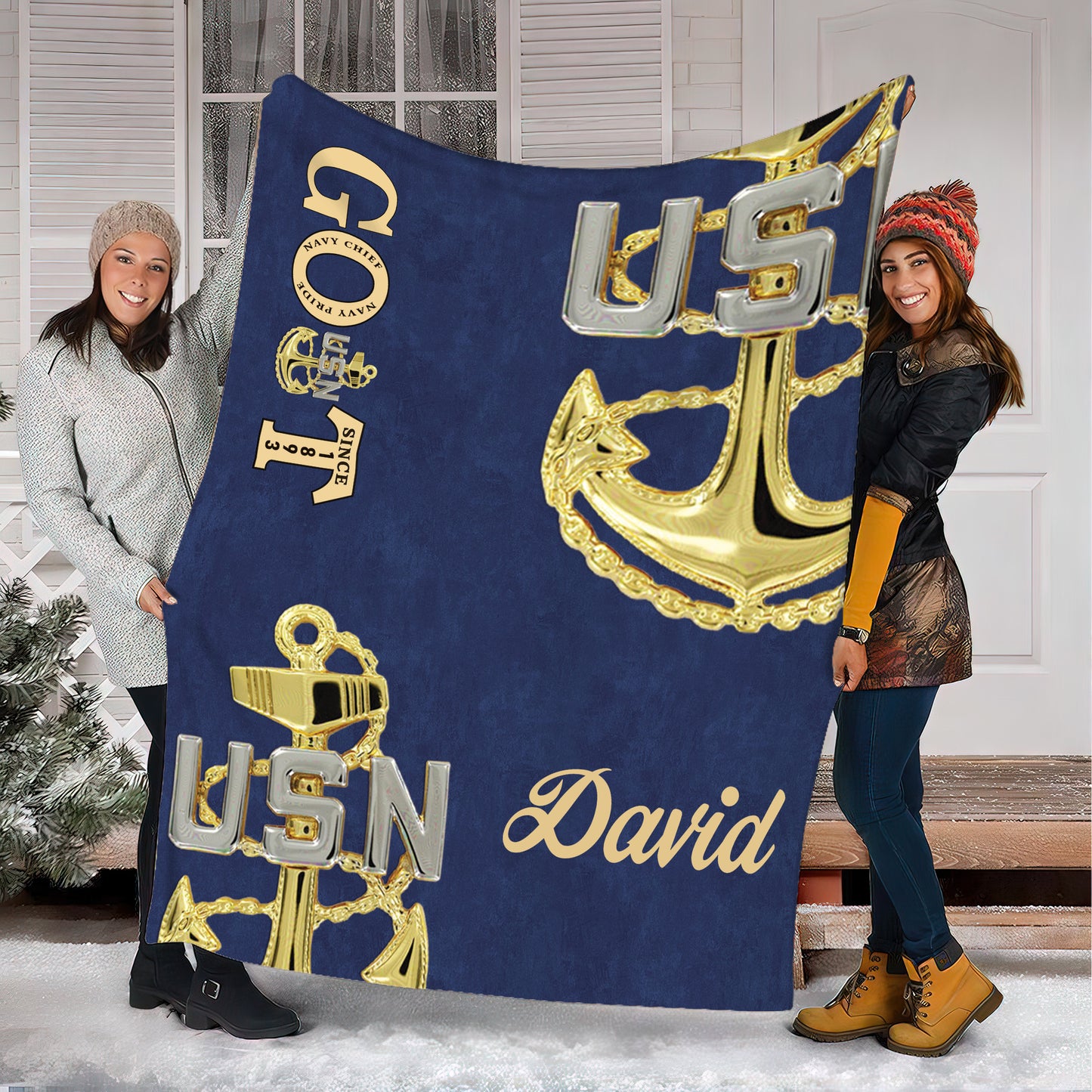 Custom Name US Navy Chief  GOAT Fleece Blanket (Made in US)