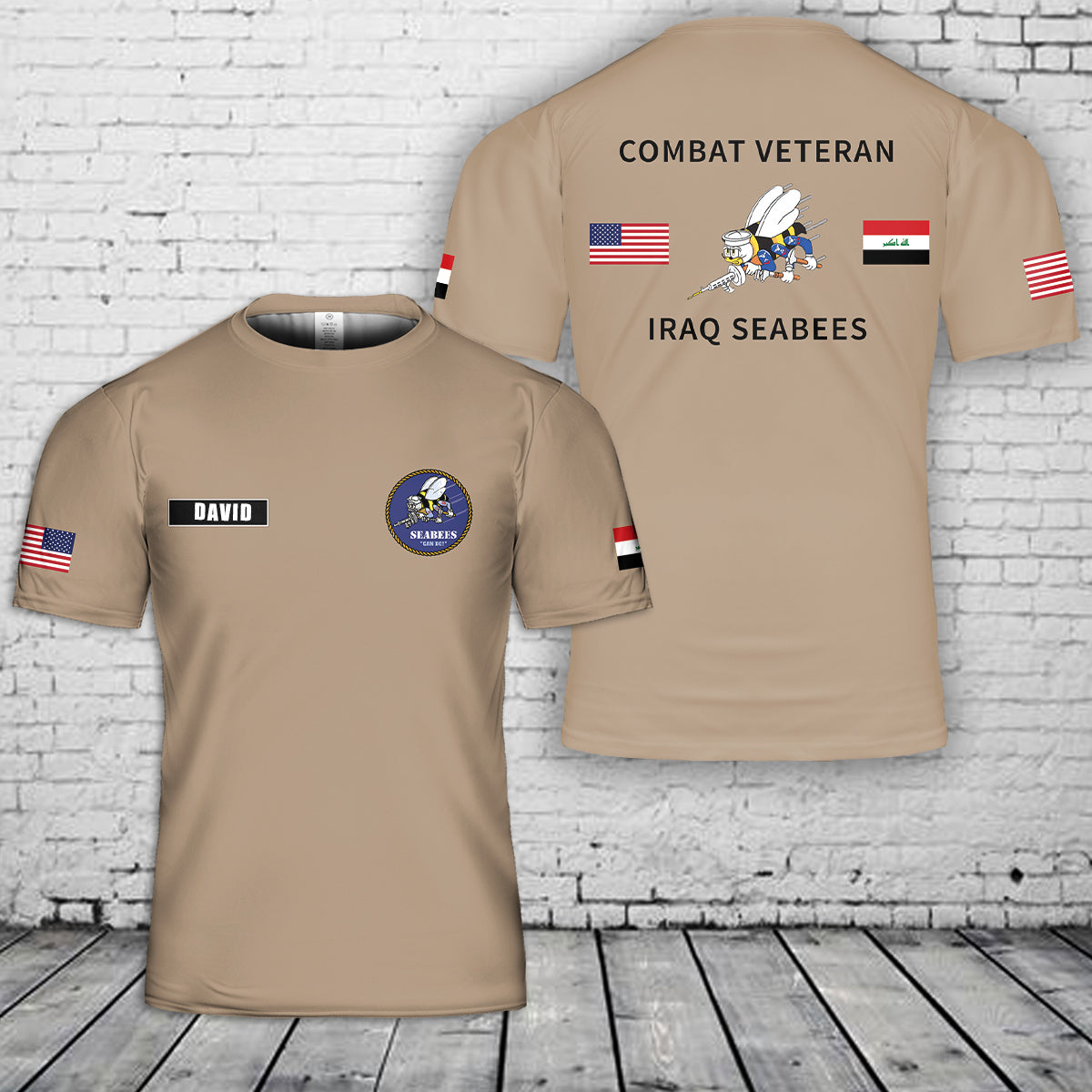 Custom Name COMBAT VETERAN Iraq Seabees 3D T-Shirt