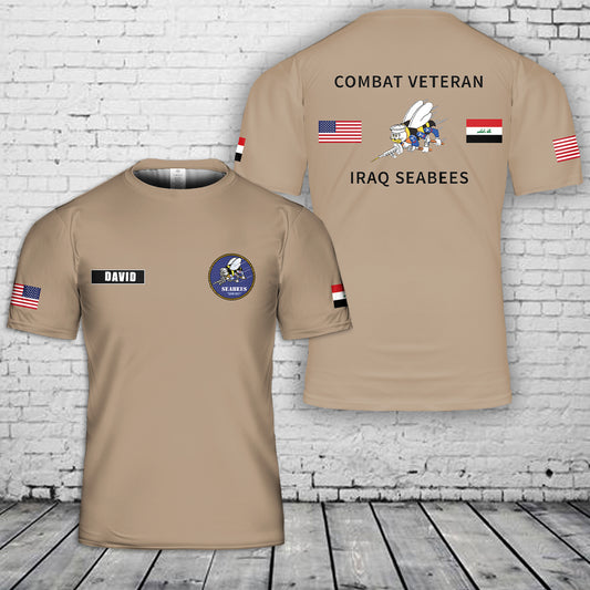 Custom Name COMBAT VETERAN Iraq Seabees 3D T-Shirt