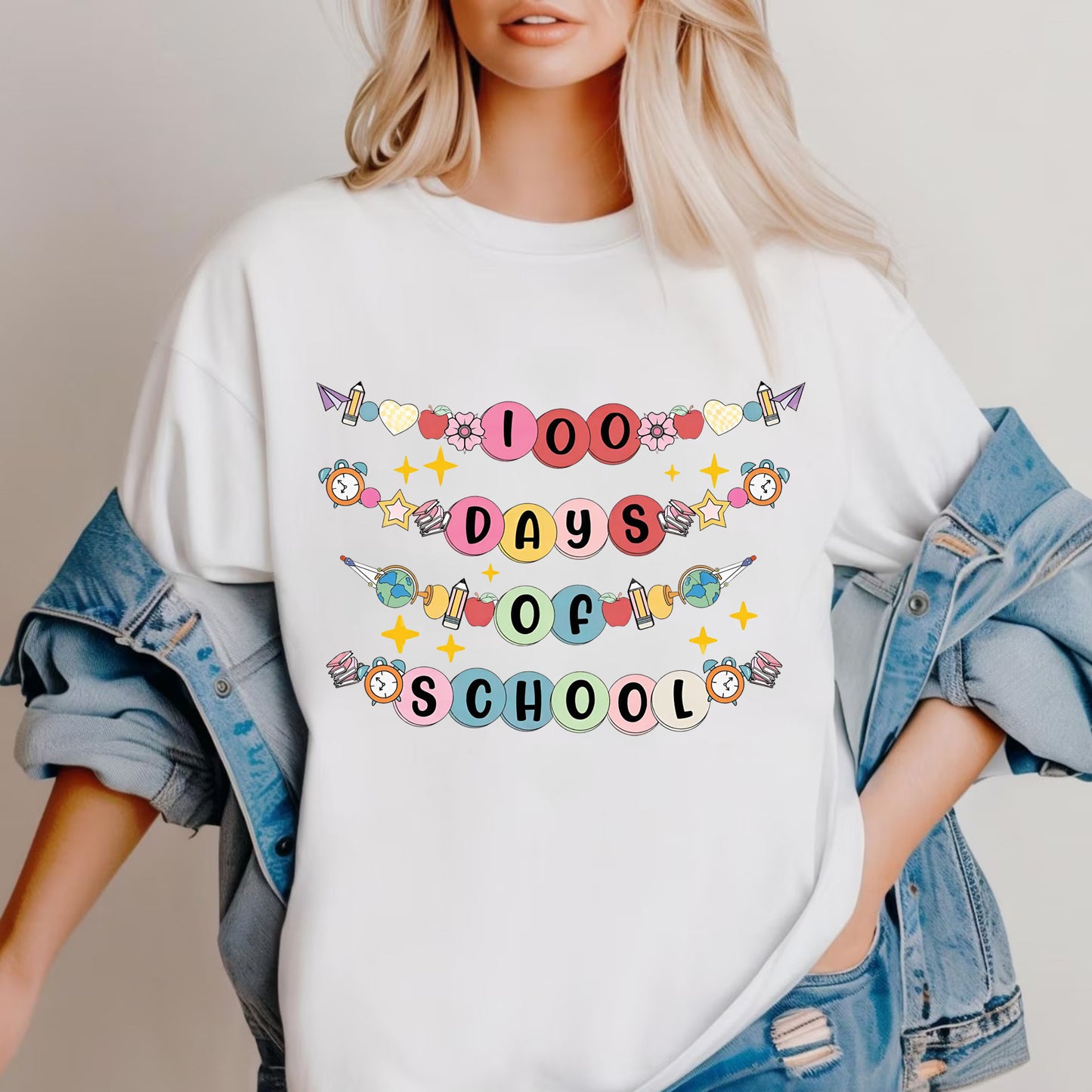 100 Days Of School Bracelet Classic Unisex T-Shirt Gildan 5000 (Made In US)