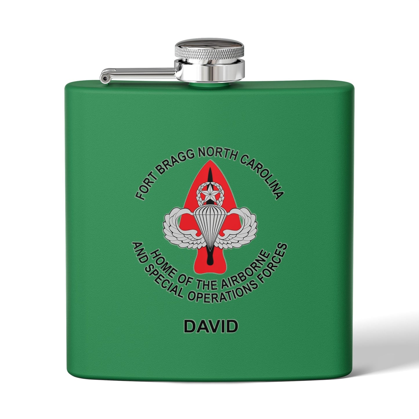 Custom Name Fort Bragg Home Of The Airborne And Special Operations Forces Stainless Steel Flask, 6oz