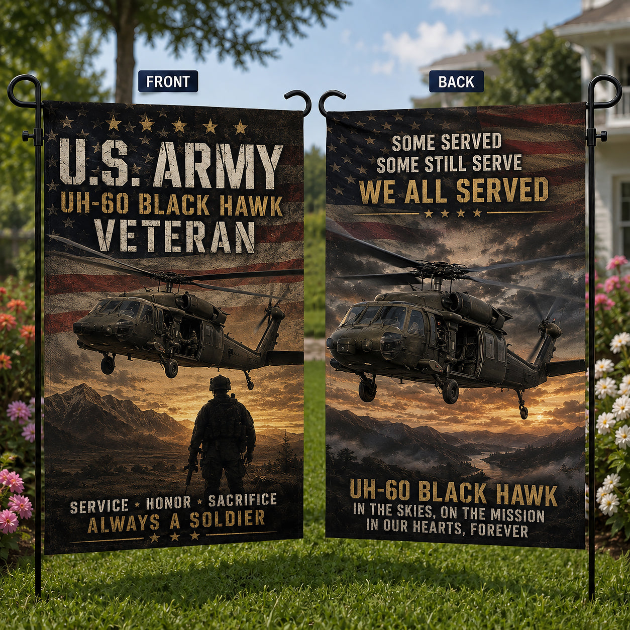 Veteran US Army UH-60 Black Hawk Double Sided Garden Flag