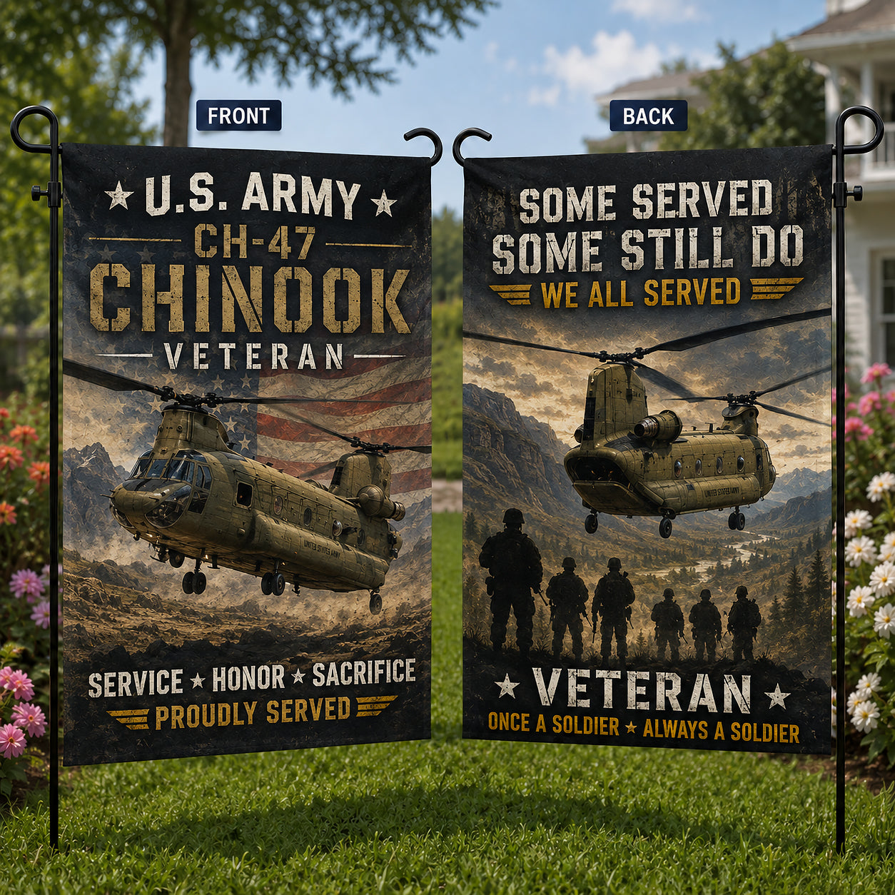 Veteran US Army CH-47 Chinook Double Sided Garden Flag