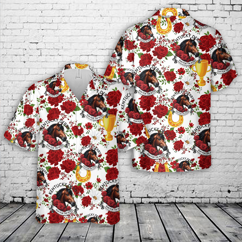 150th Kentucky Derby "Run for the Roses" Regular Fit Hawaiian Shirt