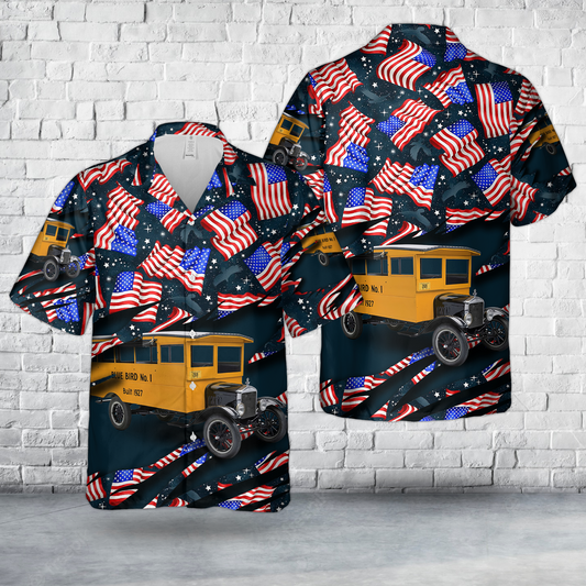 1927 "Blue Bird No. 1" School Bus, 4th Of July Hawaiian Shirt