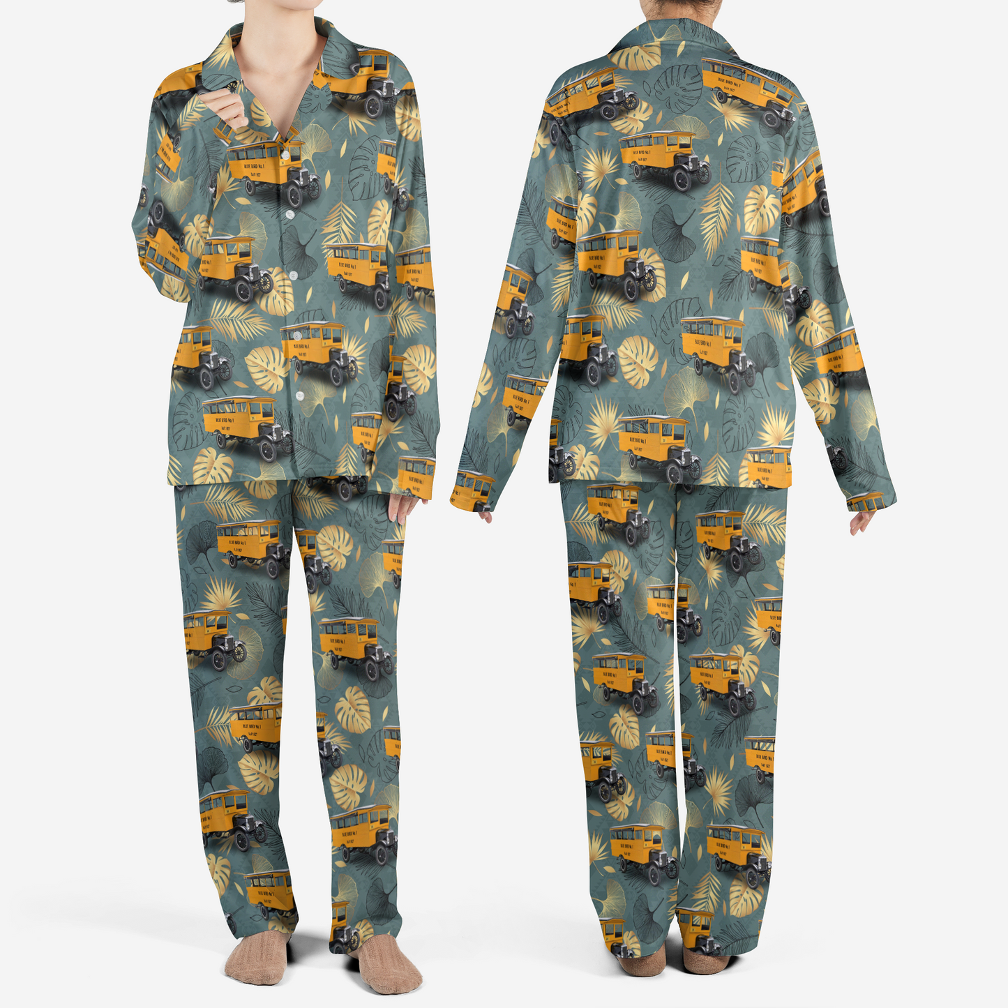 1927 "Blue Bird No. 1" School Bus AOP Pajamas Set