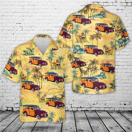1940 Ford Deluxe Woodie Station Wagon Hawaiian Shirt