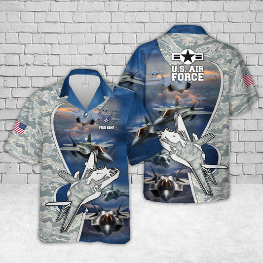 Custom Name US Air Force F-35 Lightning II Aircraft Camo Hawaiian Shirt