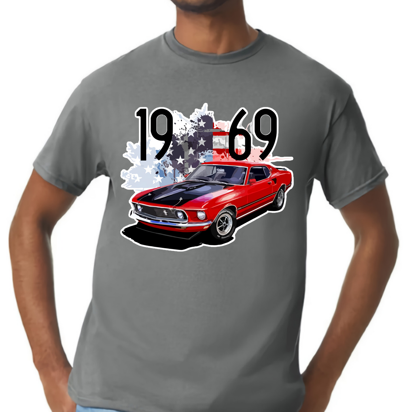 1969 Red Mustang Mach 1 American Classic Car Classic Unisex T-Shirt Gildan 5000 (Made In US) DLHH1504PT02