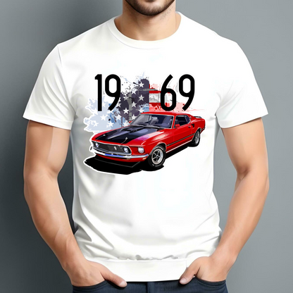 1969 Red Mustang Mach 1 American Classic Car Classic Unisex T-Shirt Gildan 5000 (Made In US) DLHH1504PT02