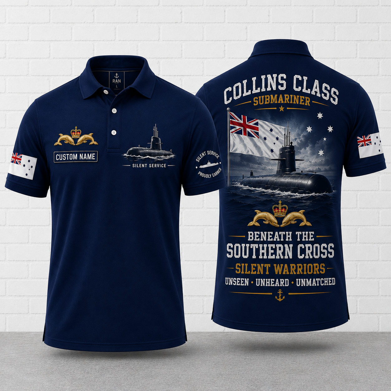 Collins Class Submariner Silent Warriors Custom Name Polo Shirt