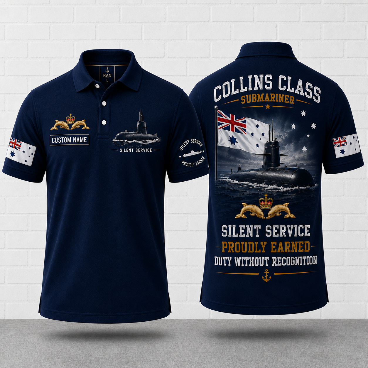 Silent Service Proudly Earned Collins Class Submariner Polo Shirt