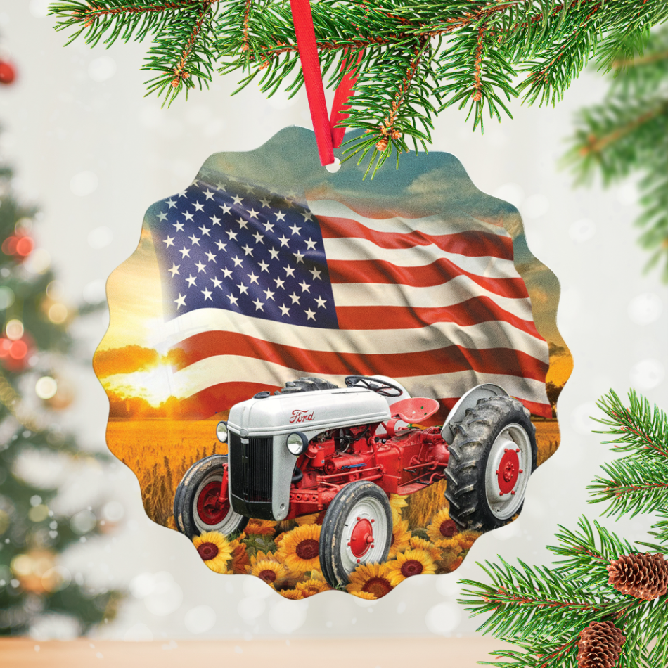 Ford 8N Tractor American Flag Aluminium Ornament