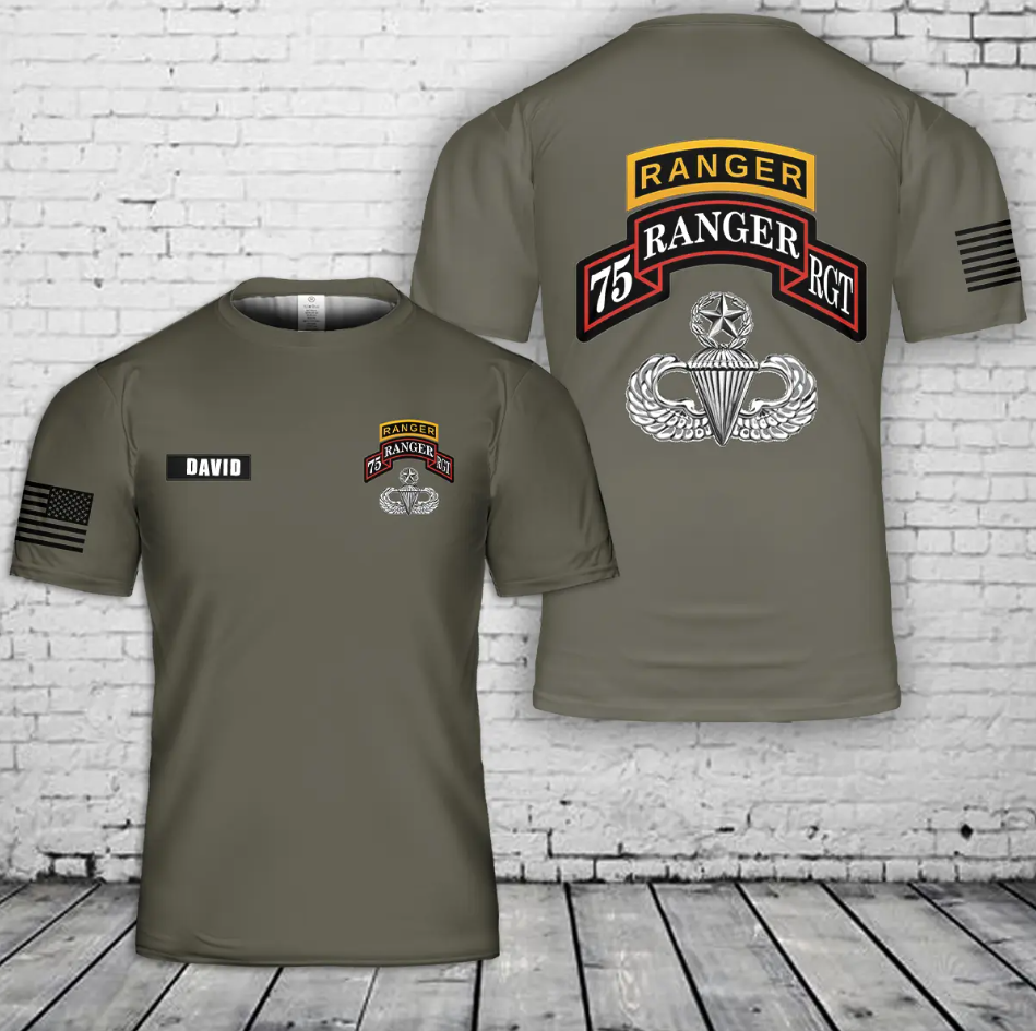 Custom Name US Army Airborne 75 Ranger Ranger Master Jump Wings 3D T-Shirt