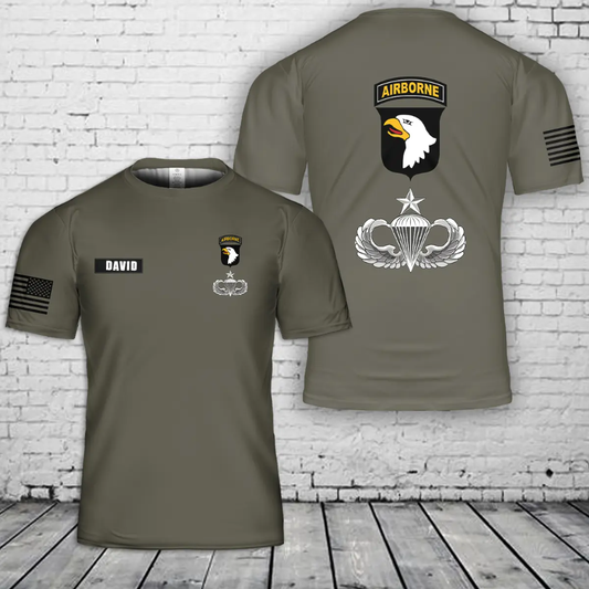 Custom Name US Army 101st Airborne Senior Jump Wings 3D T-Shirt