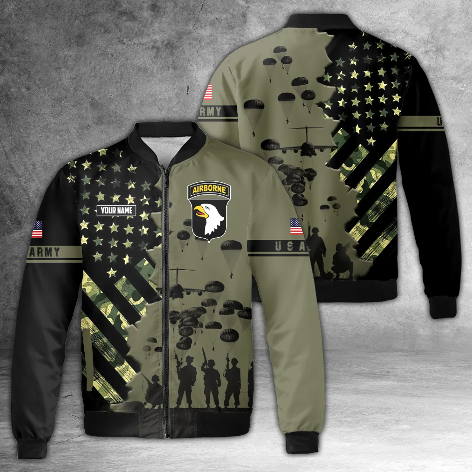 Custom Name US Army 101st Airborne Division AOP Fleece Bomber Jacket