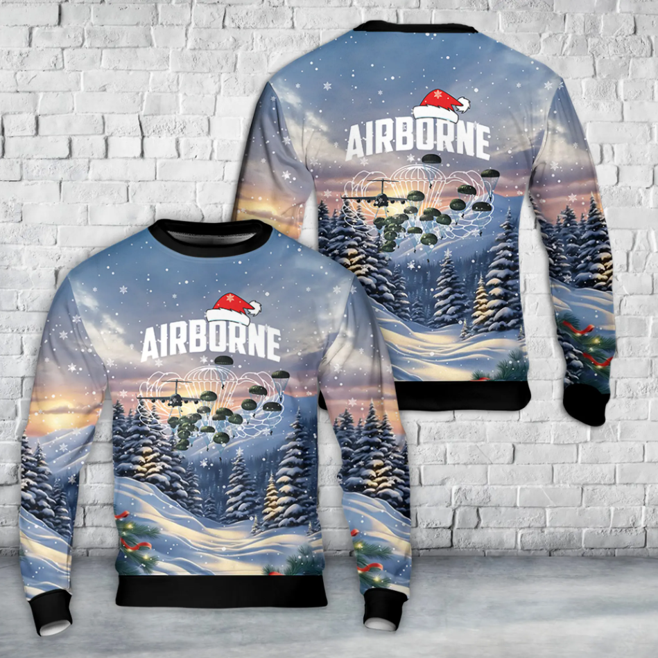 US Army 82nd Airborne Paratrooper Jumpmaster Christmas AOP Sweater