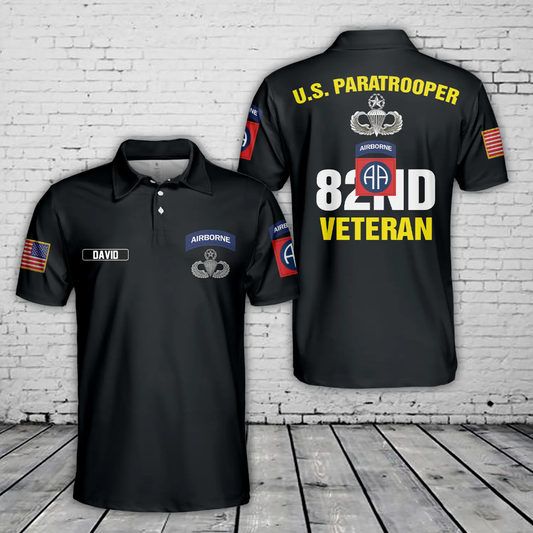 Custom Name US Army 82nd Airborne Division Veteran Paratrooper Polo Shirt