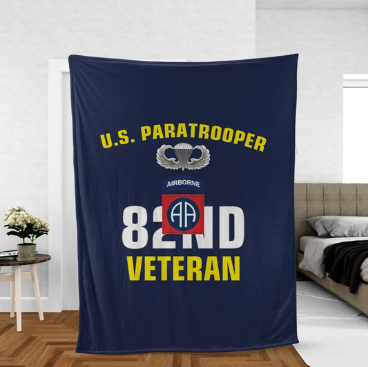 US Army 82nd Airborne Division Veteran Paratrooper Fleece Blanket