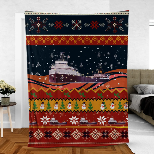 SS Edmund Fitzgerald Christmas Fleece Blanket