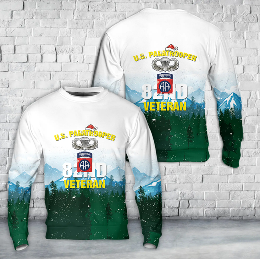 US Army 82nd Airborne Division Veteran Paratrooper Christmas AOP Sweater