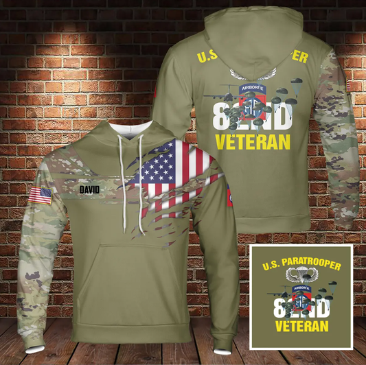 Custom Name US Army 82nd Airborne Veteran 3D Hoodie