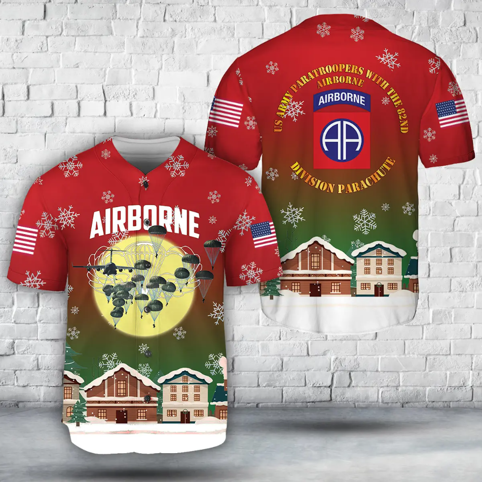 US Army 82nd Airborne Paratrooper Jumpmaster Christmas Baseball Jersey