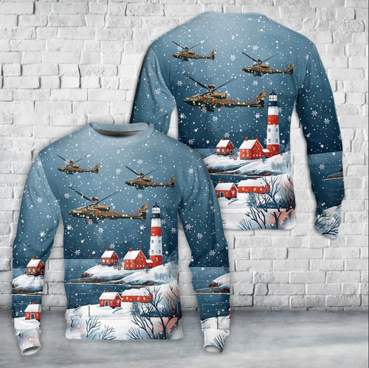 British Army Westland WAH-64D Apache Helicopter ZJ228 Christmas AOP Sweater