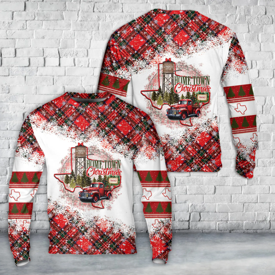 Texas Hometown Water Tower Southern Christmas Vintage Truck AOP Christmas Sweater