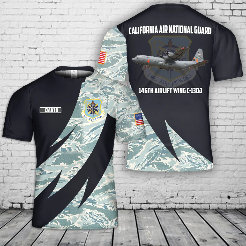 Custom Name US Air Force California Air National Guard 146th Airlift Wing C-130J 3D T-Shirt