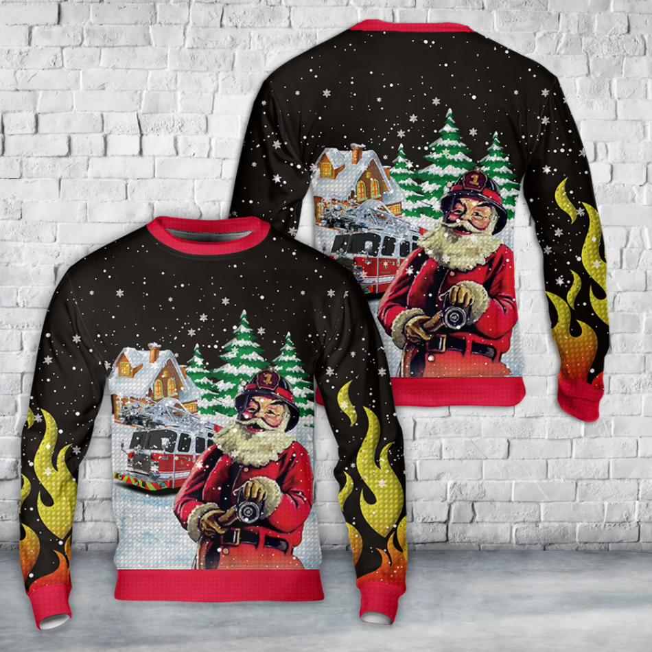 Firefighter Fire Truck Christmas Christmas AOP Sweater