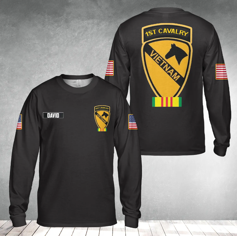 Custom Name US Army 1st Calvary Airborne VSR Vietnam Service Long Sleeve Shirt