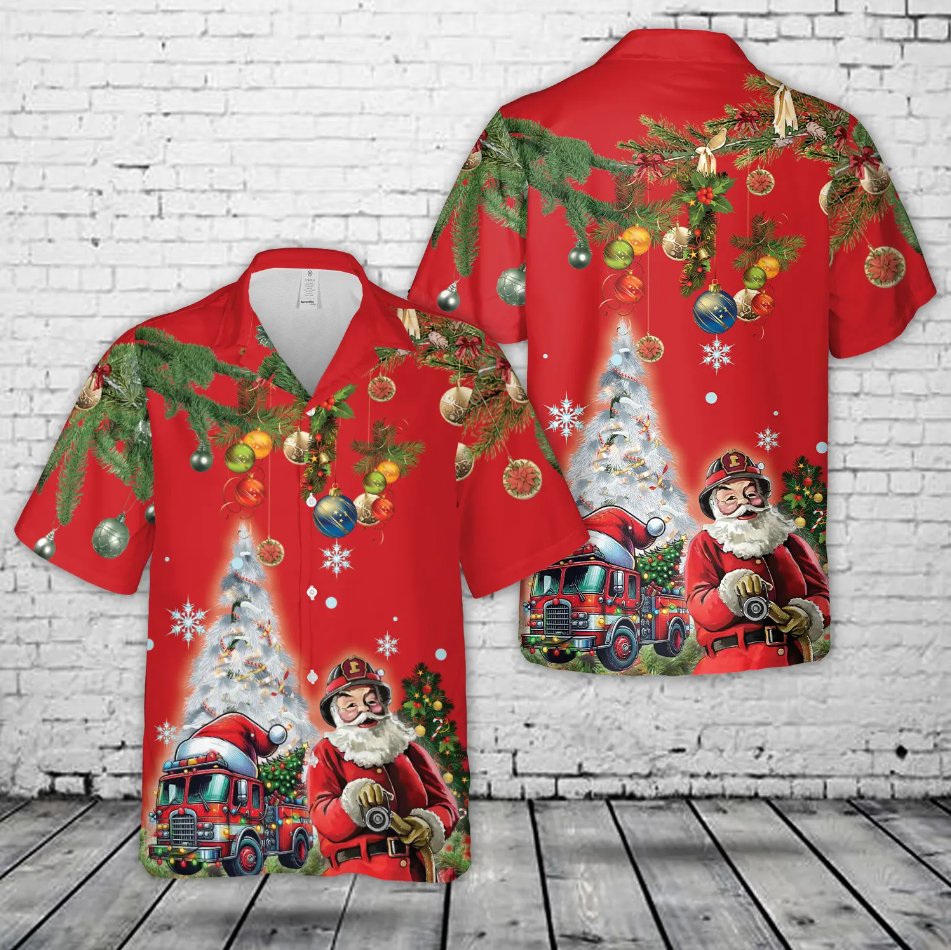 Firefighter Fire Truck Christmas Hawaiian Shirt