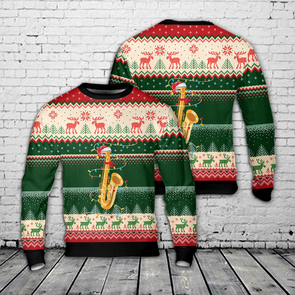 Saxophone Christmas Lights AOP Sweater