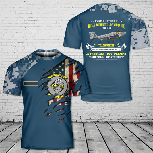 Custom Name US Navy VAQRON 138 VAQ-138 'Yellowjackets' Grumman EA-6B Prowler (G-128) 3D T-Shirt