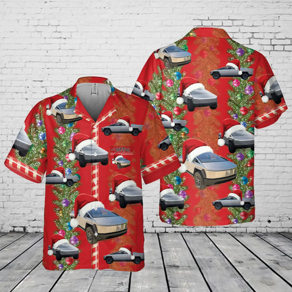 Tesla Cybertruck Christmas Pocket Hawaiian Shirt