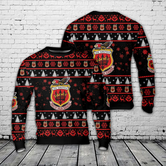 US Navy USS Saratoga (CV-60) Christmas AOP Sweater