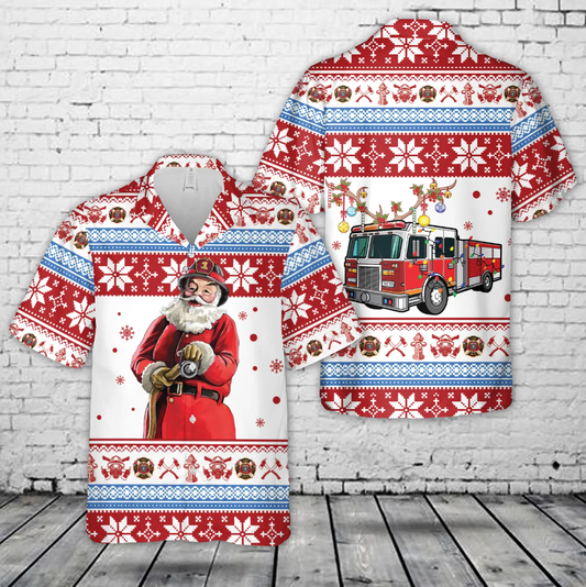 Firefighter Santa Claus Ugly Christmas Hawaiian Shirt