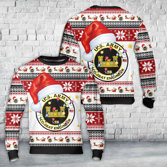 US Army MOS 12B Combat Engineer Christmas AOP Sweater