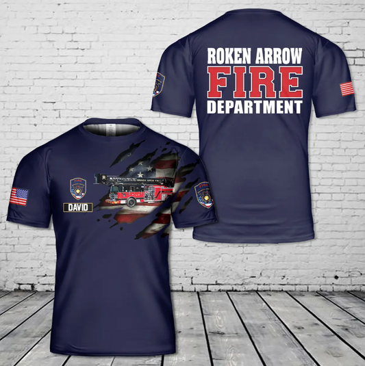 Custom Name Broken Arrow Fire Department, Oklahoma 3D T-Shirt