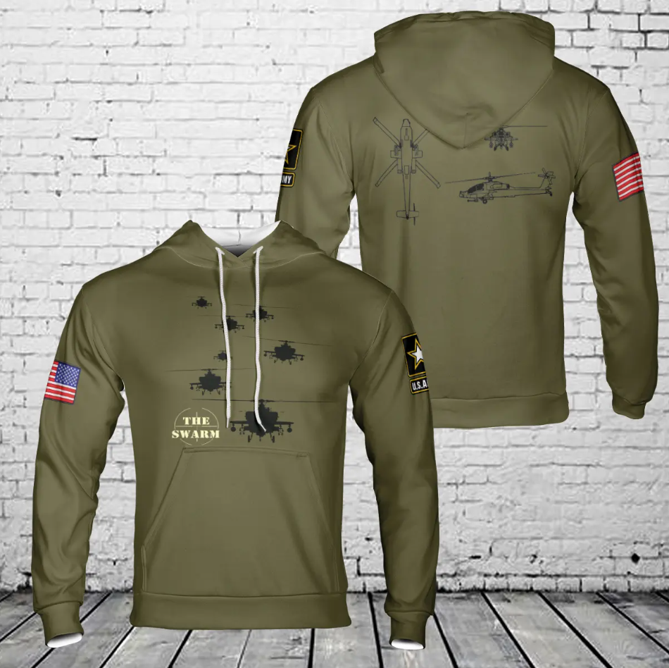 US Army Apache AH-64 Attack Helicopter 3D Hoodie