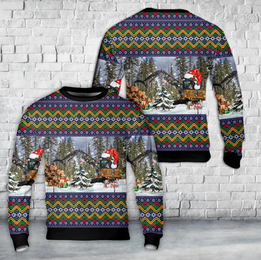 Cat 538 Log Loader Christmas AOP Sweater