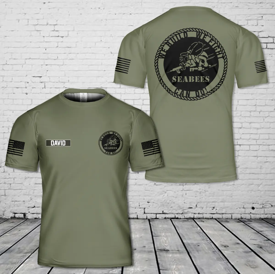 Custom name US Navy We Build We Fight Navy Veteran Seabees 3D T-Shirt
