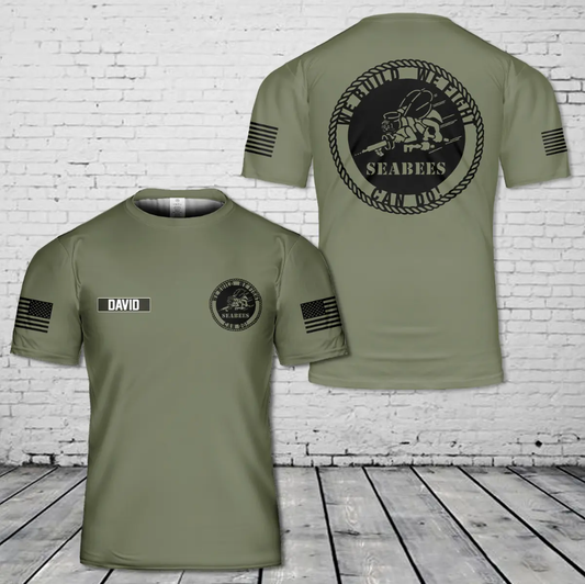 Custom name US Navy We Build We Fight Navy Veteran Seabees 3D T-Shirt