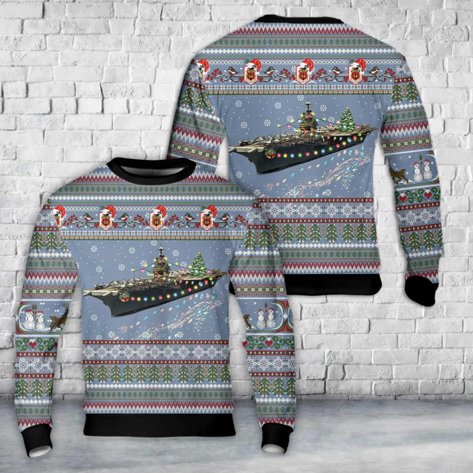US Navy USS Saratoga (CV-60) Christmas AOP Sweater