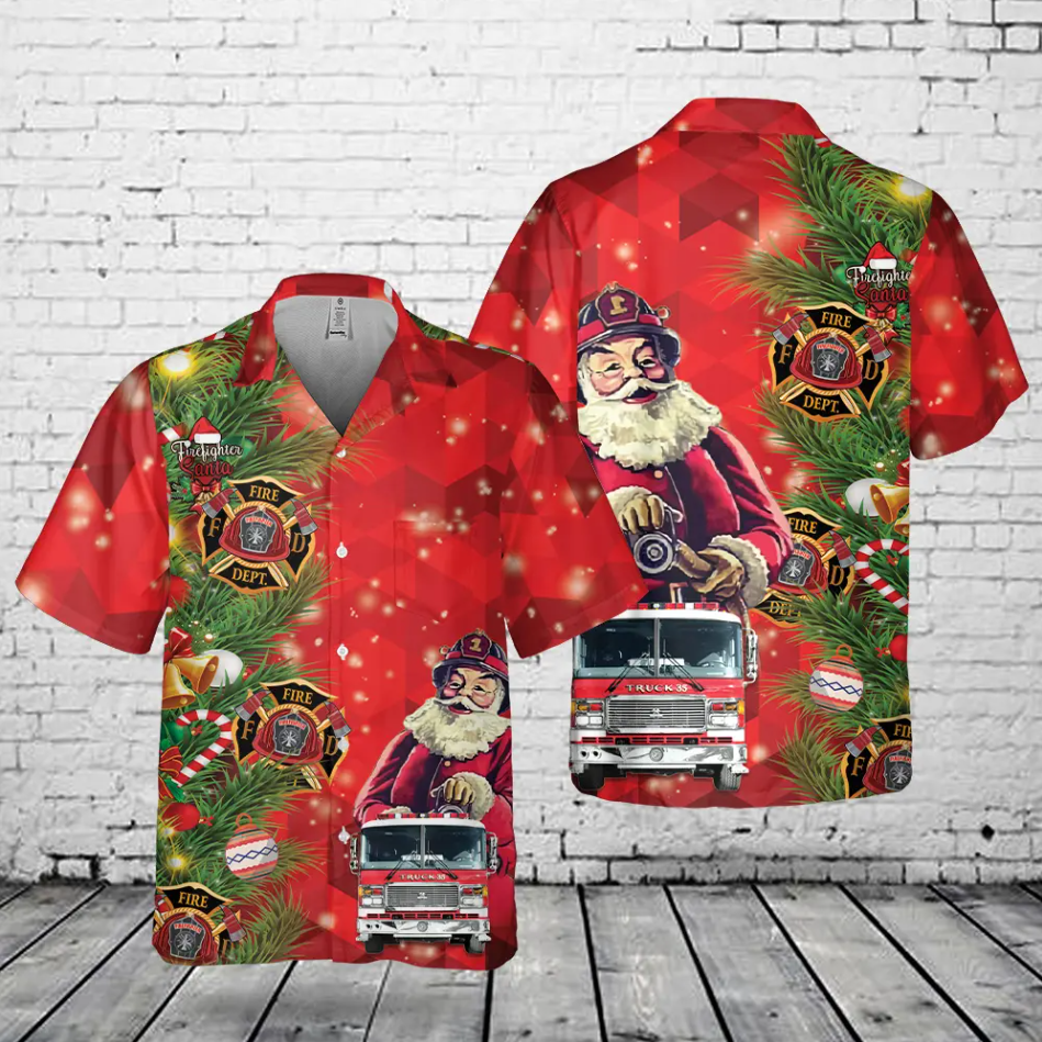 Firefighter Fire Truck Christmas Pocket Hawaiian Shirt