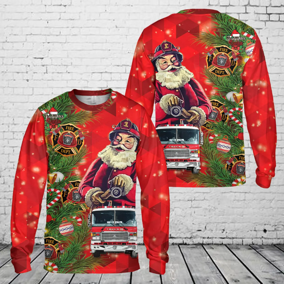 Firefighter Fire Truck Christmas Long Sleeve Shirt