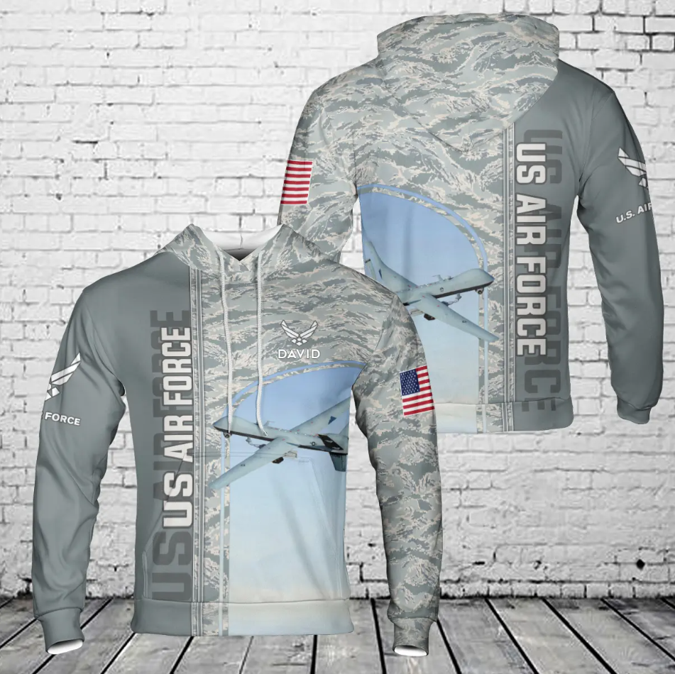 Custom Name US Air Force General Atomics MQ-9 Reaper 3D Hoodie